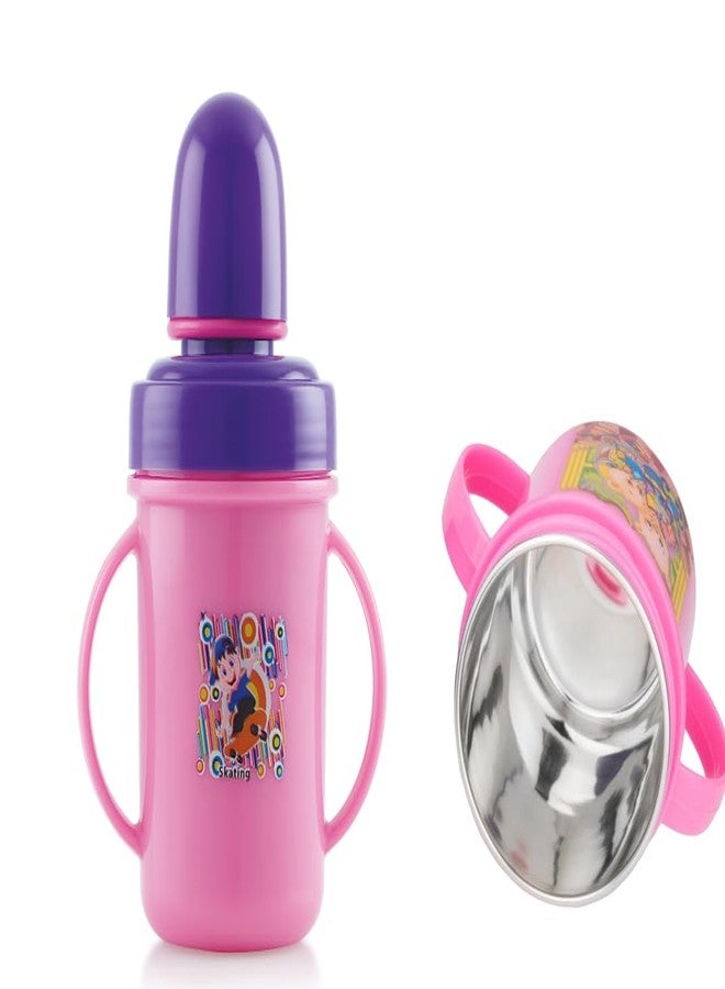 Zerya Hippo Baby Sipper Milk Bottle for Infant Toddler 250 ml, Anti-Spill Sippy Cup with Soft Silicone Nipple BPA Free, with Steel Inner (Pink) - Image 1