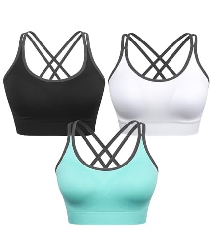 VEQKING Women's Strappy Sports Bras Criss Cross Back Workout Yoga Bra High Stretch Removal Padded Training Sport Bra - Image 1
