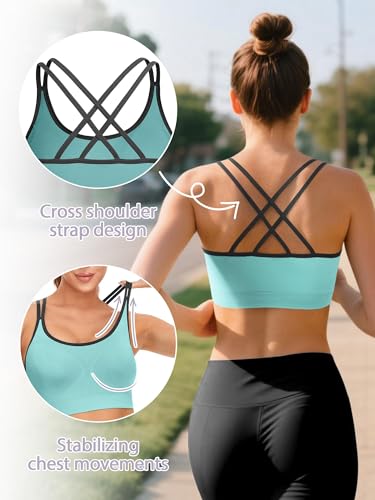 VEQKING Women's Strappy Sports Bras Criss Cross Back Workout Yoga Bra High Stretch Removal Padded Training Sport Bra - Image 2