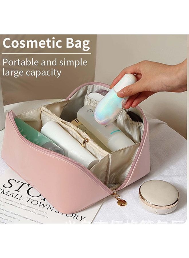 Sharpdo Cosmetic Bag 2 in 1,PU Leather Waterproof Cosmetic Bag with Handle and Compartment,Suitable as a Gift for Family and Friends(Pink) - Image 2
