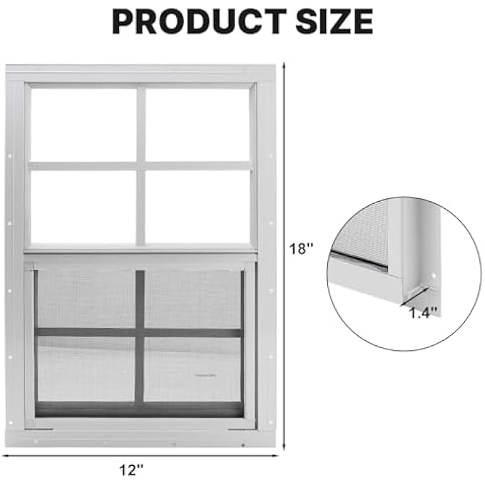 Shed Window, 12" X 18" Flush Mount Window With Tempered Glass And Fiberglass Screen, Small Sliding Windows For Shed, Chicken Coop, Playhouse, Household, Garage, Barns, White - Image 3