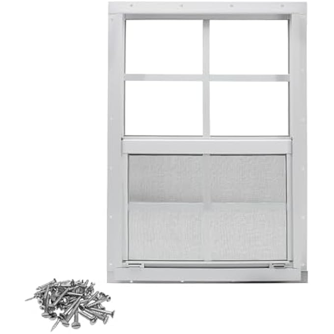 Shed Window, 12" X 18" Flush Mount Window With Tempered Glass And Fiberglass Screen, Small Sliding Windows For Shed, Chicken Coop, Playhouse, Household, Garage, Barns, White - Image 1