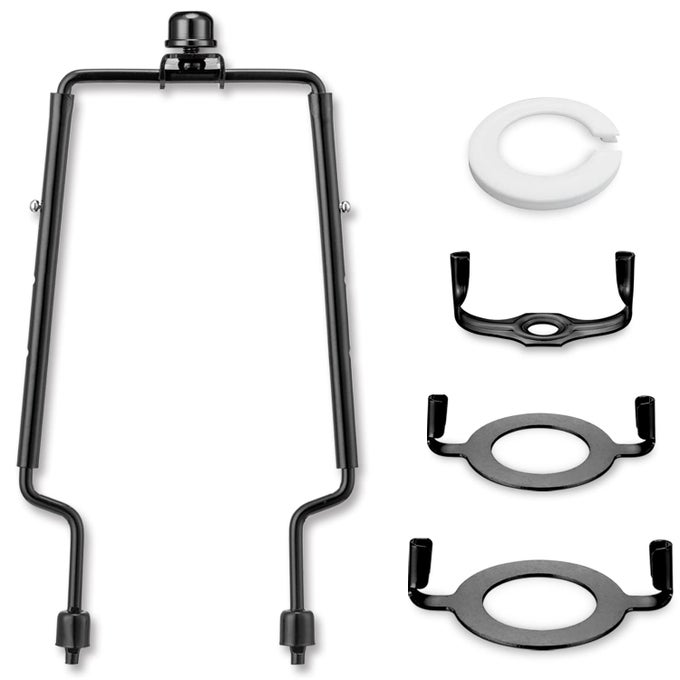 LAMP SHADE HARP 7 8 9 10 INCH ADJUSTABLE LAMP HARP KIT HARDWARE PARTS INCLUDED HARP FRAME AND FINIALS STANDARD SADDLE E14 E26 E27 LIGHT BASE UNO FITTER ADAPTER LAMP SHADE HOLDER BLACK