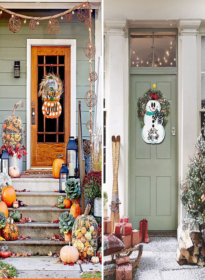 Laisgee Fall Door Sign Reversible Pumpkin Snowman Wood Door Hanger Happy Fall Y'all Let It Snow Autumn Winter Front Door Porch Wreath Decorations - Image 4