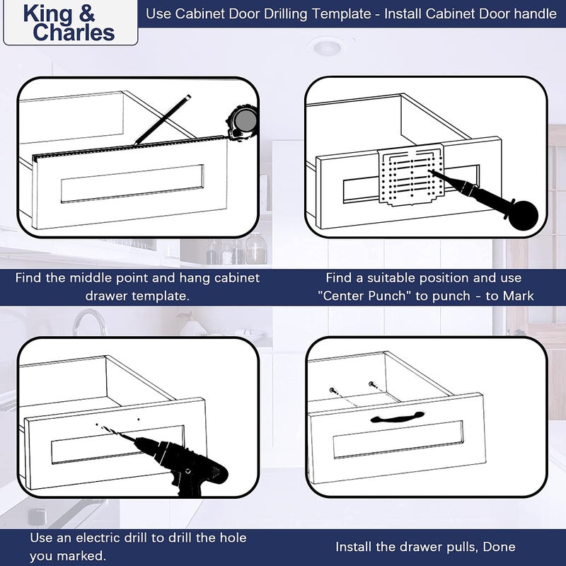King&Charles Cabinet Hardware Template with Center Punch, Cabinet Handle Template Tool - Use for Handles Knobs Pulls on Drawers/Doors, Hardware Installation Perfect Match Kit. - Image 5