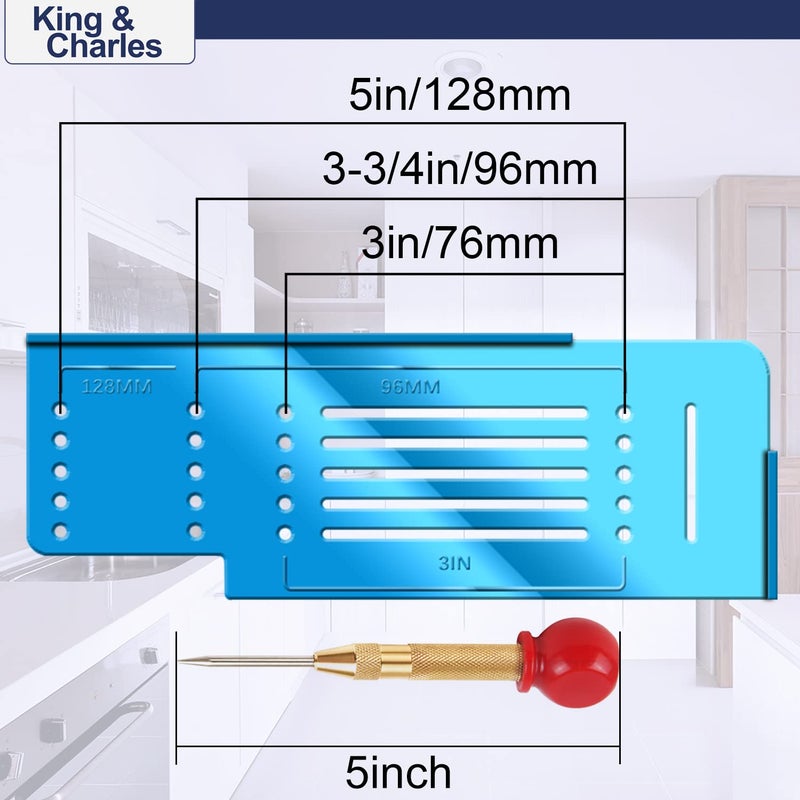 King&Charles Cabinet Hardware Template with Center Punch, Cabinet Handle Template Tool - Use for Handles Knobs Pulls on Drawers/Doors, Hardware Installation Perfect Match Kit. - Image 3