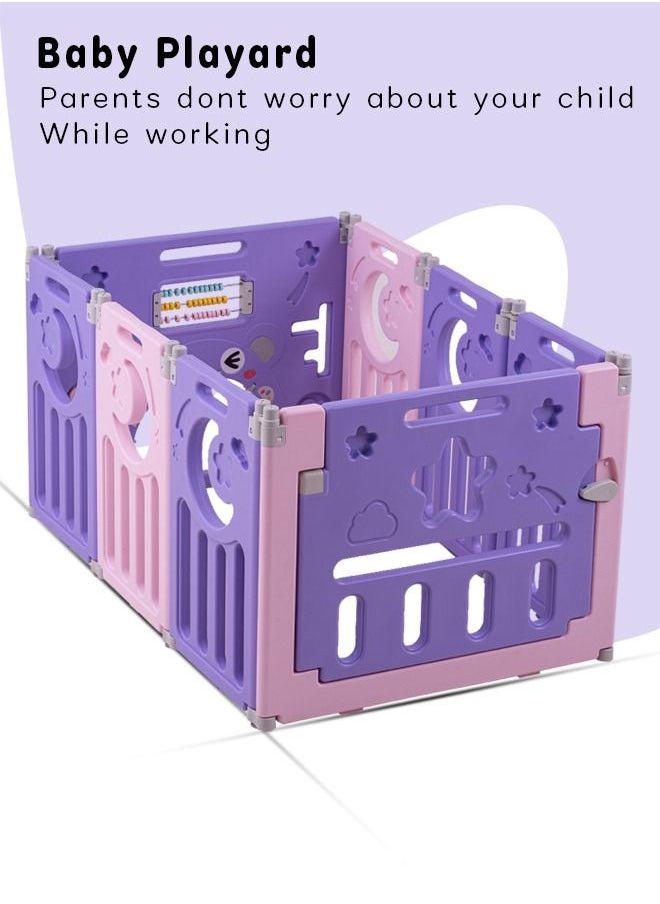 BAYBEE Baby Playard Playpen For Kids Smart Folding Portable Child Play Gate Fence For Kids With Safety Lock Suction Cup Indoor Outdoor Upto 3 Yrs 8 Panels 2 Gates Pink  - Image 2