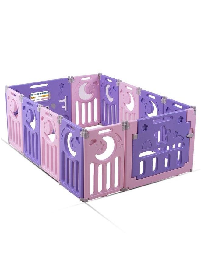 BAYBEE Baby Playard Playpen For Kids Smart Folding Portable Child Play Gate Fence For Kids With Safety Lock Suction Cup Indoor Outdoor Upto 3 Yrs 8 Panels 2 Gates Pink  - Image 1