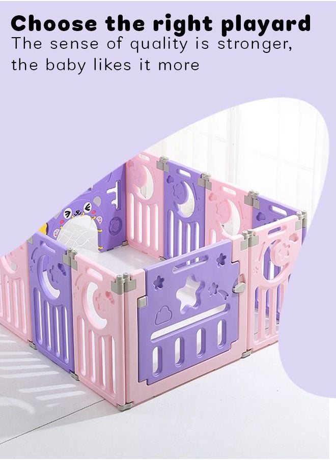 BAYBEE Baby Playard Playpen For Kids Smart Folding Portable Child Play Gate Fence For Kids With Safety Lock Suction Cup Indoor Outdoor Upto 3 Yrs 8 Panels 2 Gates Pink  - Image 3