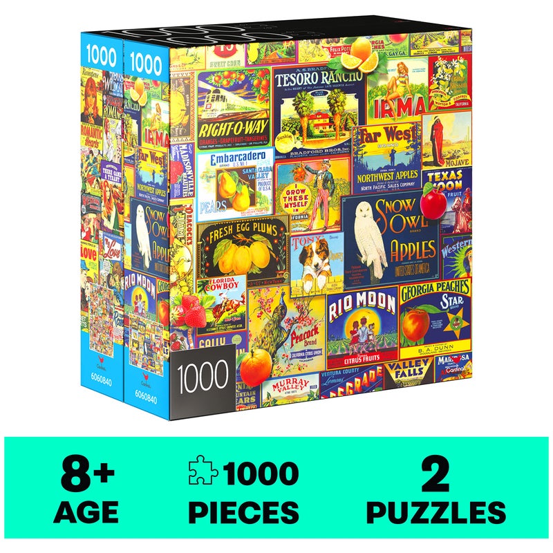 Spin Master Games, 1000-Piece Jigsaw Puzzles 2-Pack, Retro Comics & Fruit Labels, Puzzles for Kids Ages 8 & Up - Image 2