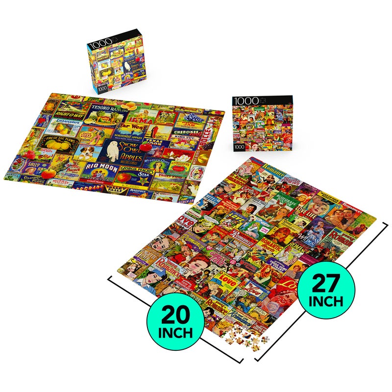 Spin Master Games, 1000-Piece Jigsaw Puzzles 2-Pack, Retro Comics & Fruit Labels, Puzzles for Kids Ages 8 & Up - Image 3
