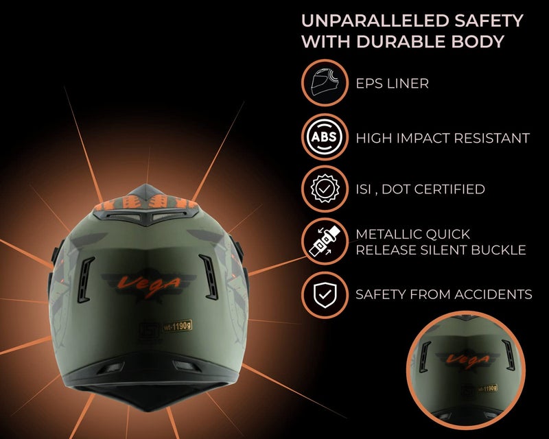 Vega Off Road D/V Secret Dull Green Black Helmet-L - Image 5