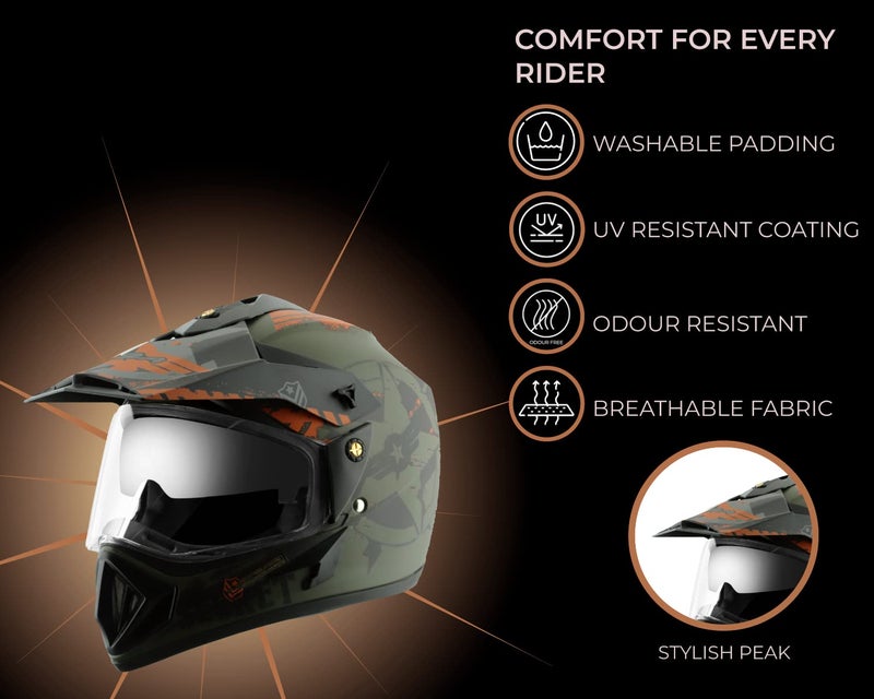 Vega Off Road D/V Secret Dull Green Black Helmet-L - Image 4