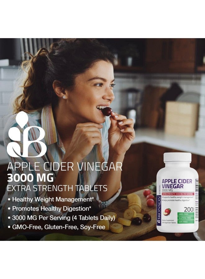 Bronson Apple Cider Vinegar 3000 MG per Serving Extra Strength - Non-GMO, 200 Vegetarian Tablets - Image 4