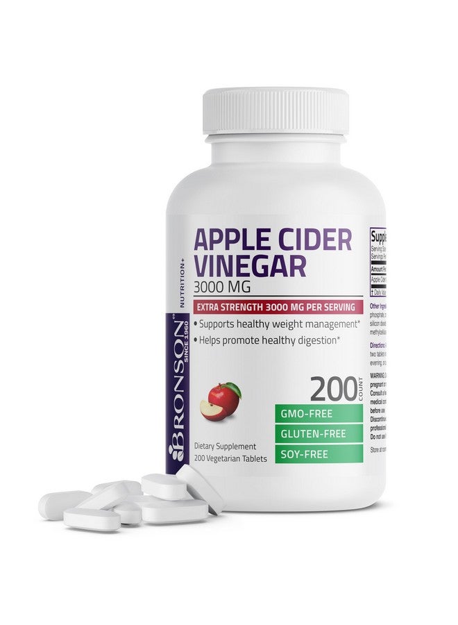 Bronson Apple Cider Vinegar 3000 MG per Serving Extra Strength - Non-GMO, 200 Vegetarian Tablets - Image 1