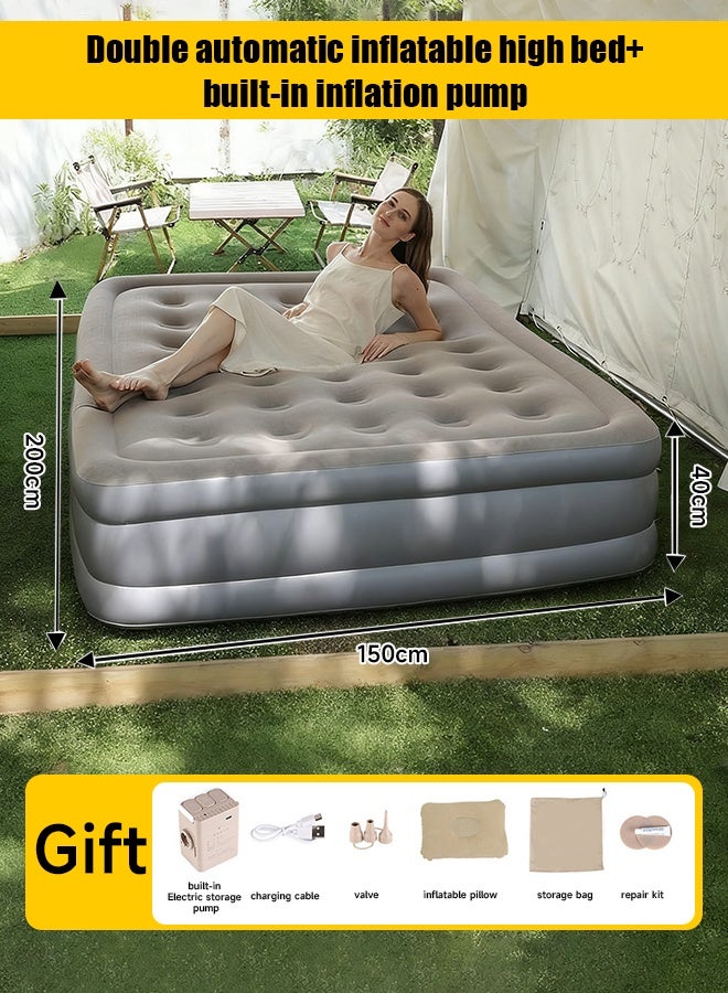 Outdoor PVC air mattress lazy person folding inflatable bed thick plush mattress portable for home use camping inflatable - Image 5