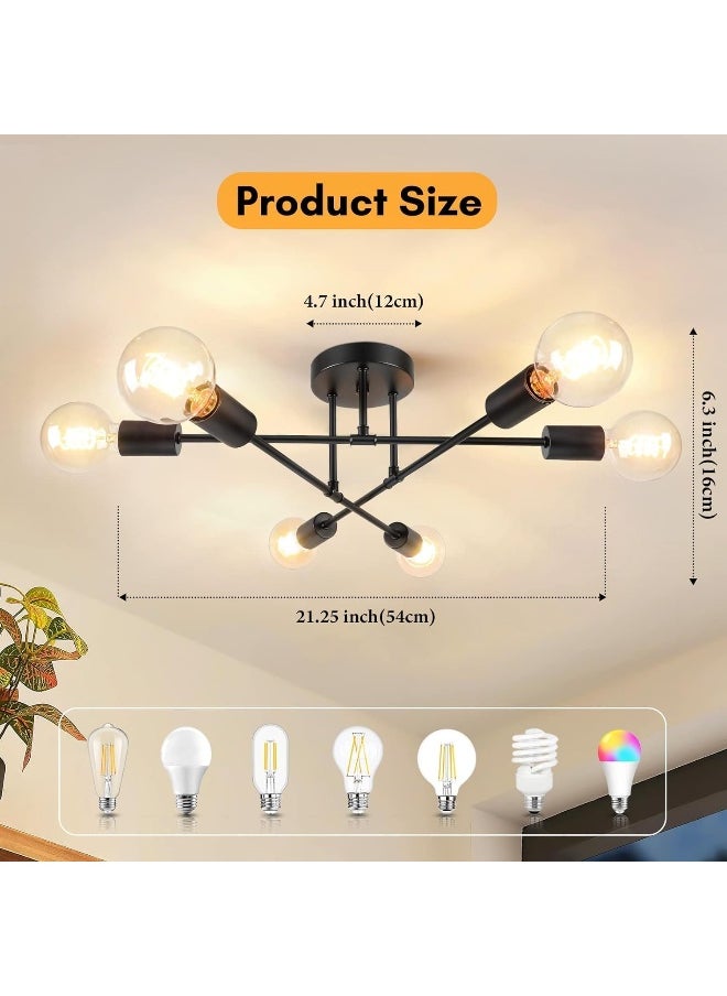 Generic Sputnik Chandelier 6-Light Industrial Lights Black Semi Flush Mount Ceiling Light Fixture with E26 Base  - Image 3