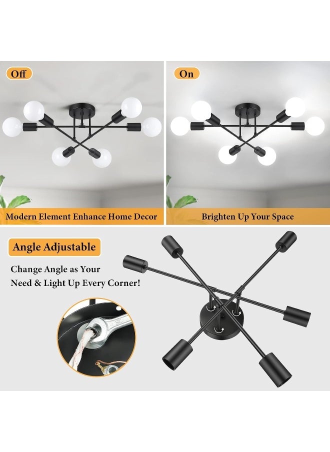 Generic Sputnik Chandelier 6-Light Industrial Lights Black Semi Flush Mount Ceiling Light Fixture with E26 Base  - Image 5