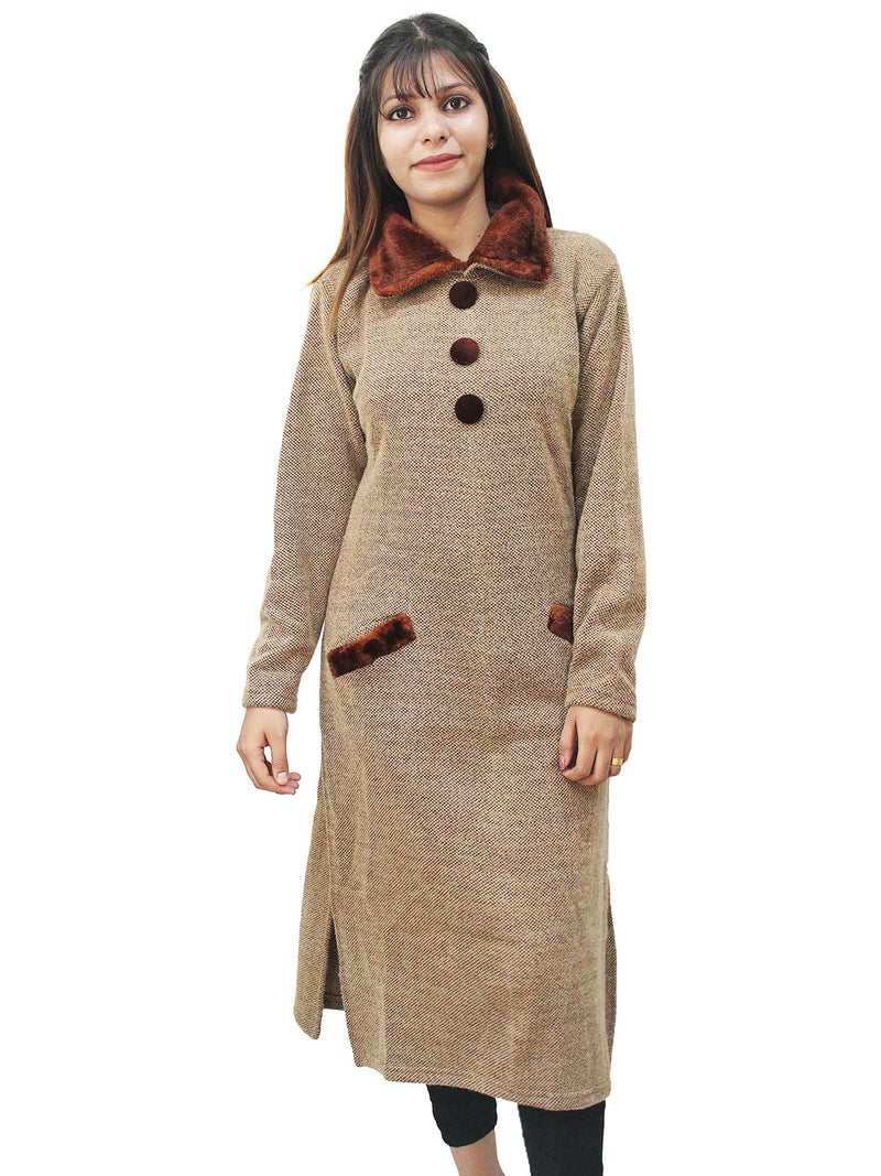 Matelco Women's Wool Straight Fit Kurti For Winters (Ad04Caz45_Black_Parent, Xl, Brown) - Image 1