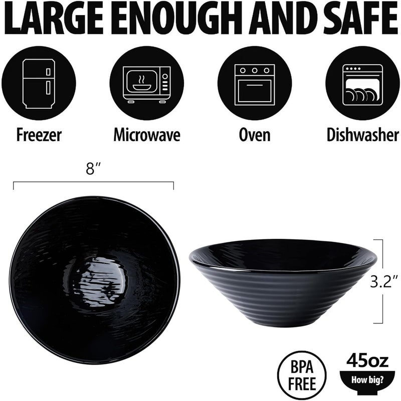 BICETTO Premium Porcelain Ramen Bowl Set 45oz 8inch  Durable  Stylish  Perfect for Ramen Pho Soup Salad and Noodles  Microwave  Dishwasher Safe  Elegant Lightweight Ebony Grace 8 inch - Image 4