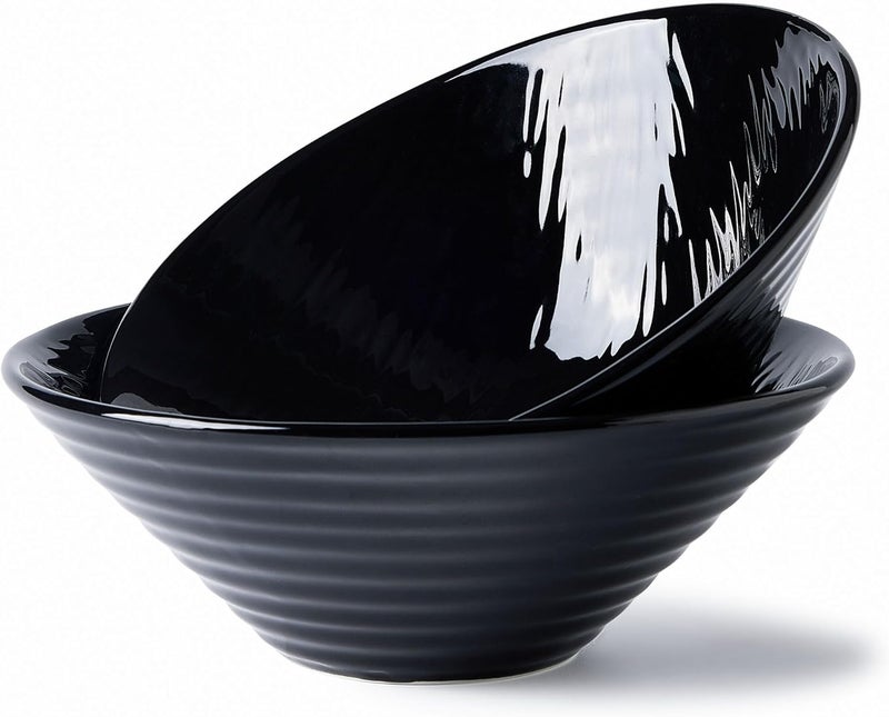 BICETTO Premium Porcelain Ramen Bowl Set 45oz 8inch  Durable  Stylish  Perfect for Ramen Pho Soup Salad and Noodles  Microwave  Dishwasher Safe  Elegant Lightweight Ebony Grace 8 inch - Image 1
