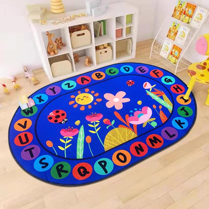 USTIDE Large Oval Educational Kids Rug 5x7,ABC Alphabet Flowers Educational & Fun Classroom Rug Non-Slip Play Mat Learning Area Rug for Bedroom Playroom Decor - Image 3