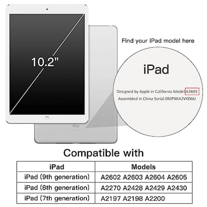 حافظة دوارة لجهاز iPad 9/8/7 مقاس 10.2 بوصة، موديل 2021/2020/2019، الجيل التاسع/الثامن/السابع مع حامل أقلام، غطاء حامل واقٍ قابل للدوران 360 درجة، ظهر شفاف، تنبيه/غفو تلقائي (أسود) - Image 2