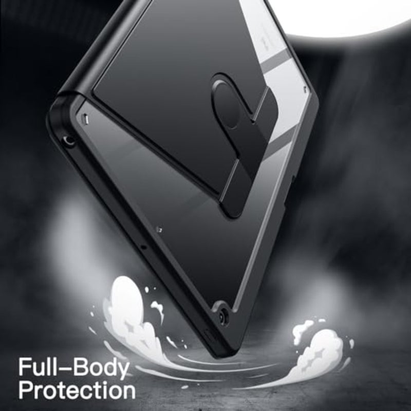 حافظة دوارة لجهاز iPad 9/8/7 مقاس 10.2 بوصة، موديل 2021/2020/2019، الجيل التاسع/الثامن/السابع مع حامل أقلام، غطاء حامل واقٍ قابل للدوران 360 درجة، ظهر شفاف، تنبيه/غفو تلقائي (أسود) - Image 4