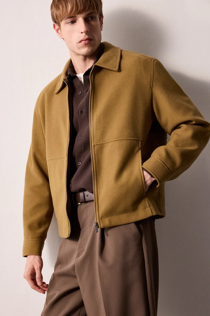 Defacto Regular Fit Lined Wool Blend Polo Collar acket