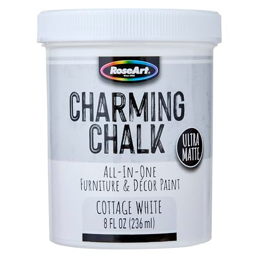 RoseArt Charming Chalk All-In-One Furniture & Décor Paint - 8oz Cottage White, Ultra Matte Chalk Finish Paint, Ideal For All Techniques Including Distressing, No Prep Needed, Made In USA - Image 1