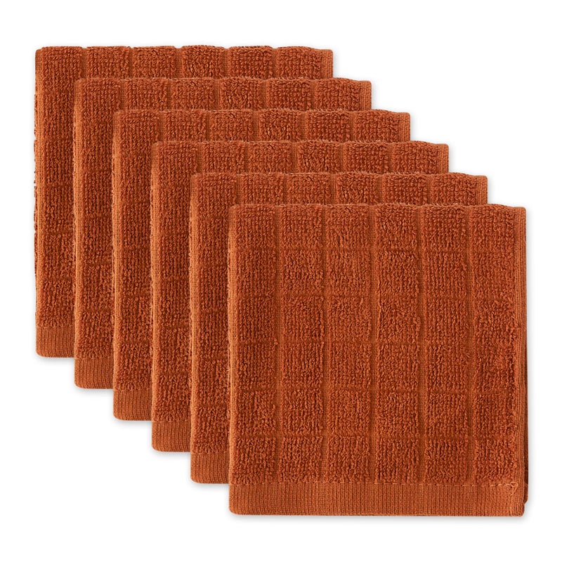 DII Basic Terry Collection Solid Windowpane Dishcloth Set 12x12 Cinnamon 6 Count
