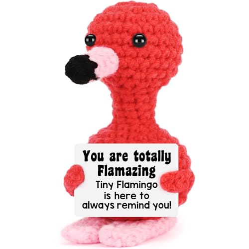 BdayPtion Mini Flamingo Birthday Gifts for Women, Bosses Day Gifts, Halloween Christmas Stocking Stuffer Gift for Coworker Friend, Positive Crochet Animals You are Amazing Emotional Flamingo Support Decor - Image 1