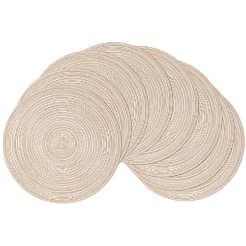 SHACOS Round Braided Placemats Set of 8 Cotton Fabric Round Table Mats Non Slip Washable 15 inch Round Place Mats Beige 8