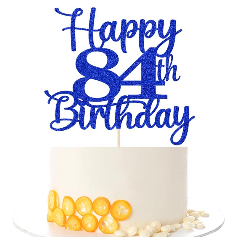 Kaoenla Happy 84th Birthday Cake Topper Hello 84 Cheers to 84 Years 84th Anniversary /84 years old birthday Party Decoration (84th  blue) - Image 1
