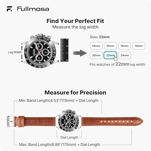 Fullmosa Watch Band, Quick Release Leather Watch Strap for Men Women, Replacement Bands Width 12mm 14mm 16mm 18mm 19mm 20mm 21mm 22mm 24mm - Image 5