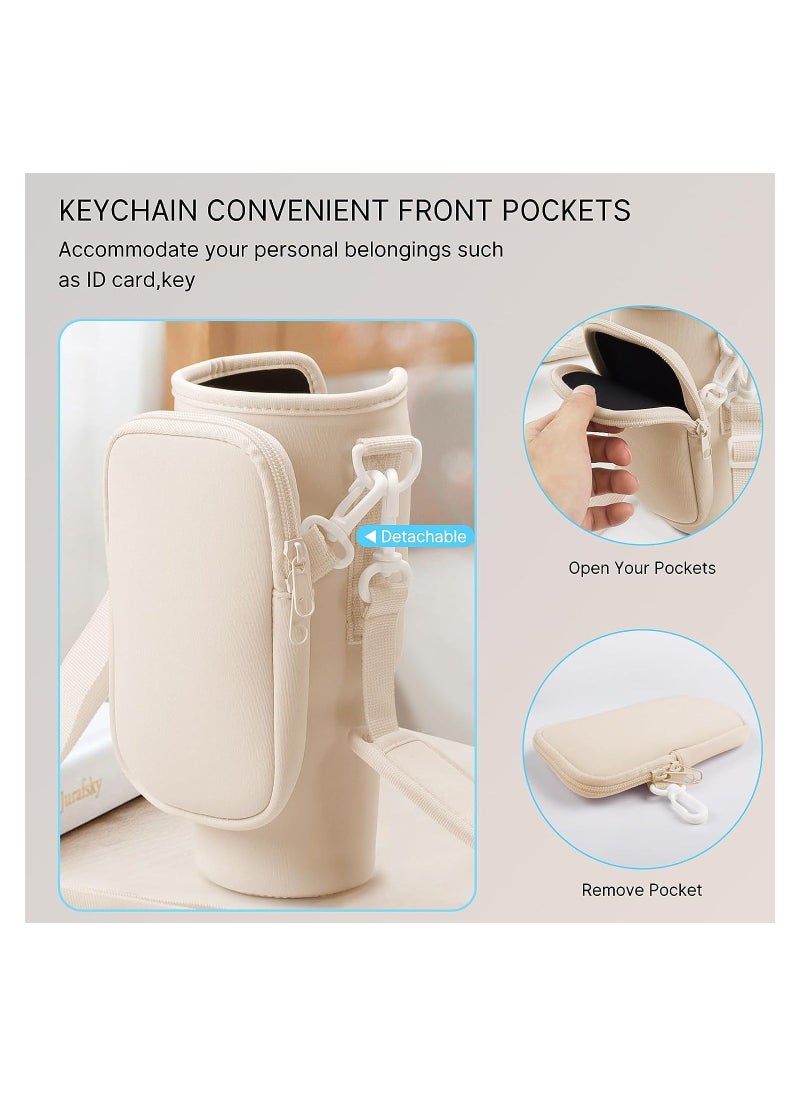 Generic - Water Bottle Carrier Bag Compatible with Stanley 40 Oz Tumbler, Water Bottle Holder with Shoulder Strap and Phone Pocket, Bottle Accessories for Walking Hiking Travelling, Beige - Image 1