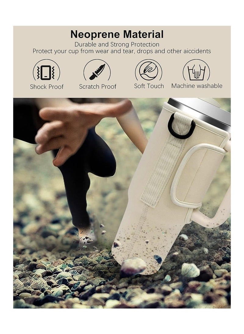 Generic - Water Bottle Carrier Bag Compatible with Stanley 40 Oz Tumbler, Water Bottle Holder with Shoulder Strap and Phone Pocket, Bottle Accessories for Walking Hiking Travelling, Beige - Image 1