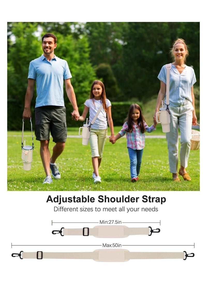 Generic - Water Bottle Carrier Bag Compatible with Stanley 40 Oz Tumbler, Water Bottle Holder with Shoulder Strap and Phone Pocket, Bottle Accessories for Walking Hiking Travelling, Beige - Image 1