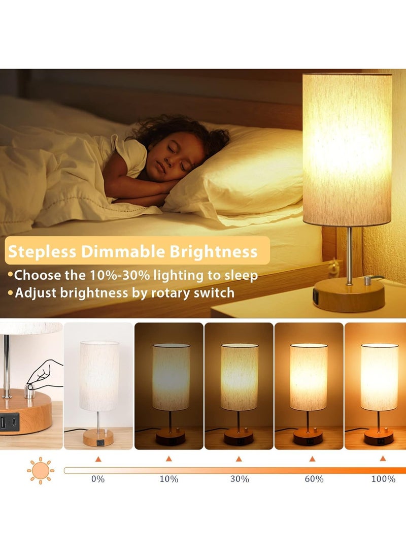Alruht Dimmable Rotary Switch, Bedside Table Lamp with Fabric Shade, LED Bulb Included for Bedroom, Living Room, Office (Flaxen) - Image 2