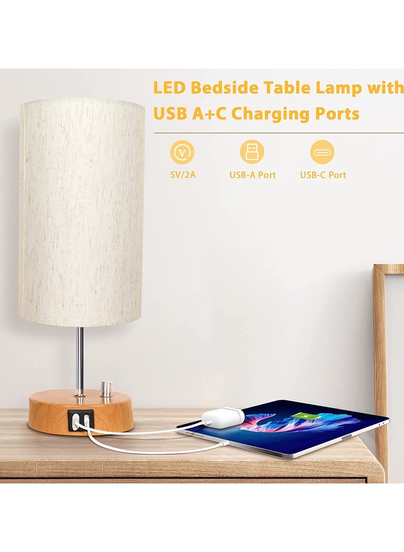 Alruht Dimmable Rotary Switch, Bedside Table Lamp with Fabric Shade, LED Bulb Included for Bedroom, Living Room, Office (Flaxen) - Image 3