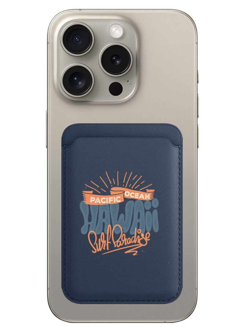 Theodor Magnetic Wallet, Compatible with MagSafe Wallet, for iPhone Wallet, for iPhone 16/15/14/13/12 Series, Not for iPhone 13/12 mini, 3 Card Holder, Vegan Leather, Navy - Hawaii Surf Paradise Pacific - Image 1