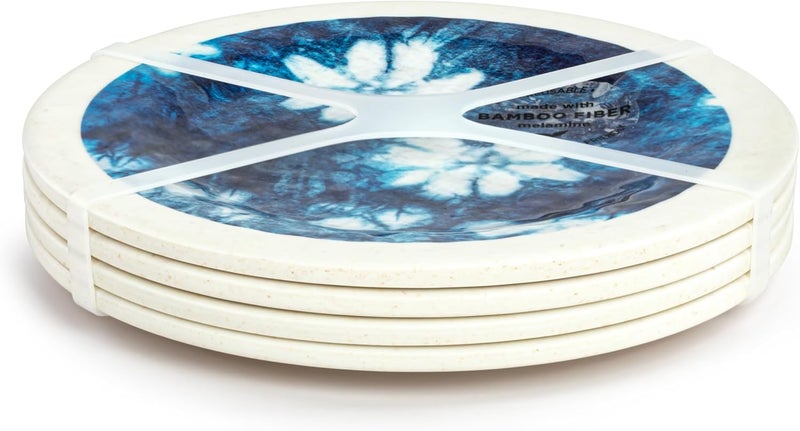DEMDACO TieDye Design  65 Inch Indigo BlueWhite Melamine Appetizer Snack Plates Set of 4 - Image 2
