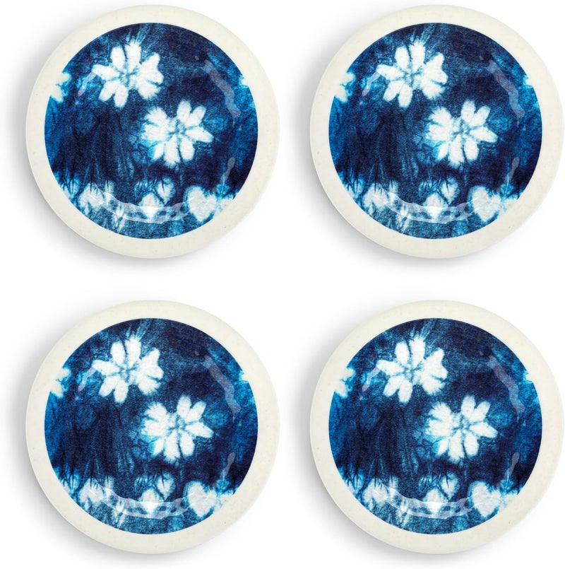 DEMDACO TieDye Design  65 Inch Indigo BlueWhite Melamine Appetizer Snack Plates Set of 4 - Image 1