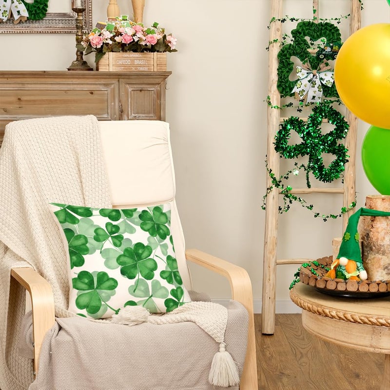 AACORS St Patricks Day Pillow Cover 18X18 Inch Shamrock Clovers Decor Farmhouse Holiday Spring Pillow Case Decorations for Home Sofa Couch (Green) - Image 4