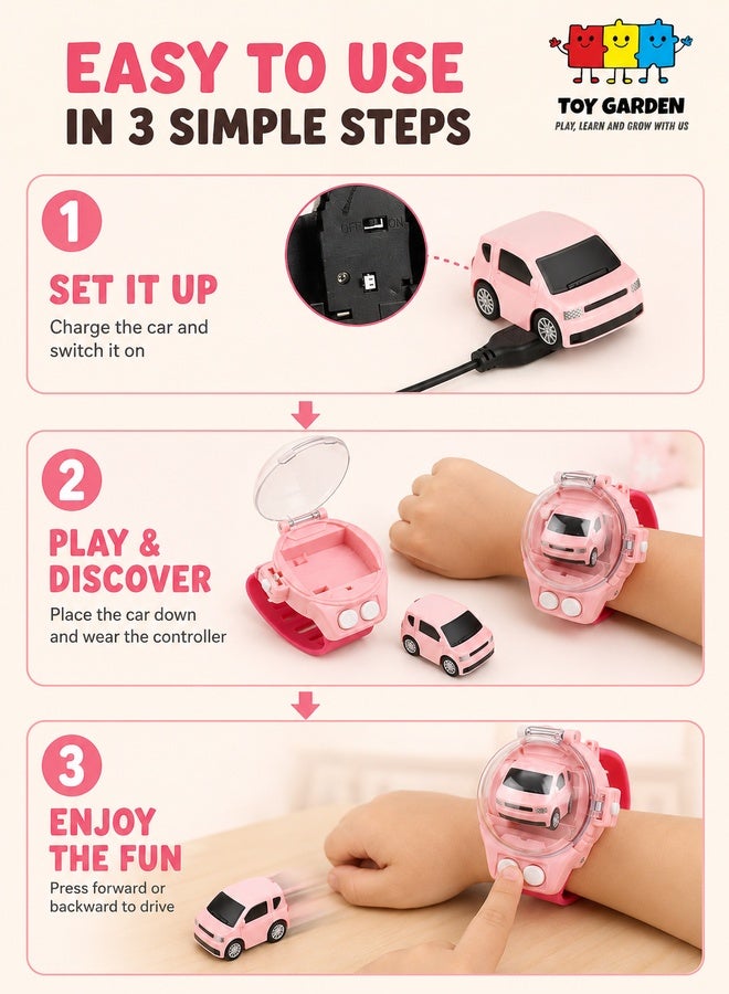 TOY GARDEN Mini RC Car Watch – 2.4 GHz Wrist Remote Control Racer, USB Rechargeable with Pop-Open Dust Cover, 50m Range, Adjustable Silicone Strap Fun Gift for Kids Boys & Girls - Image 5