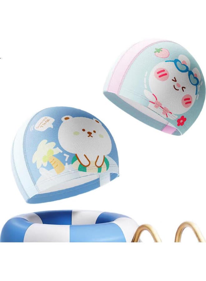 Erke Swim Cap, Fabric Cap For Children, Unisex, Comfortable For Long Hair, Non-Binding, Professional For Diving And Hot Springs, Pink Bunny - Image 1