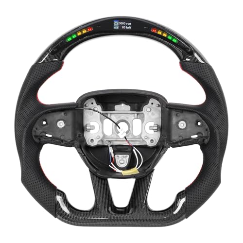 JIANGGAI Real Carbon Fiber Steering Wheel, Perforated Leather Grip LED Steering Wheel Fit For Dodge Charger Challenger Durango SRT 2015-2024 - Image 1