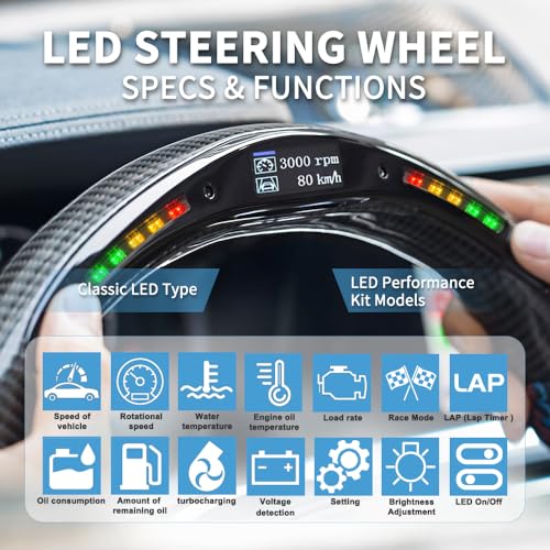 JIANGGAI Real Carbon Fiber Steering Wheel, Perforated Leather Grip LED Steering Wheel Fit For Dodge Charger Challenger Durango SRT 2015-2024 - Image 5