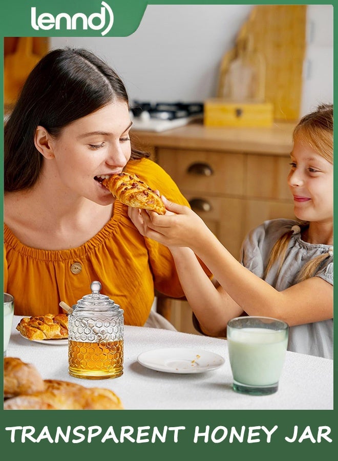 LENND Clear Crystal Honey Pot with Dipper and Lid Glass Honey Jar with Dispenser Honey Holder and Syrup Container for Home Kitchen - Image 5