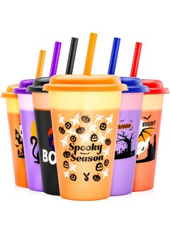 Meoky Halloween Decorations, Plastic Cups with Lids and Straws - 6 Pack 12 oz Color Changing Cups, Reusable Tumblers Bulk for Party, Kids